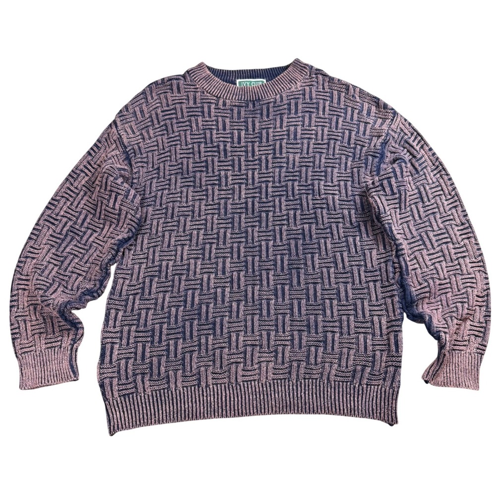 Grandpacore Ivy Club Dad Sweater Mens Large Purple Basketweave Knit